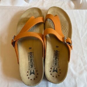 Mephisto Orange Buckle Leather Slide Sandals